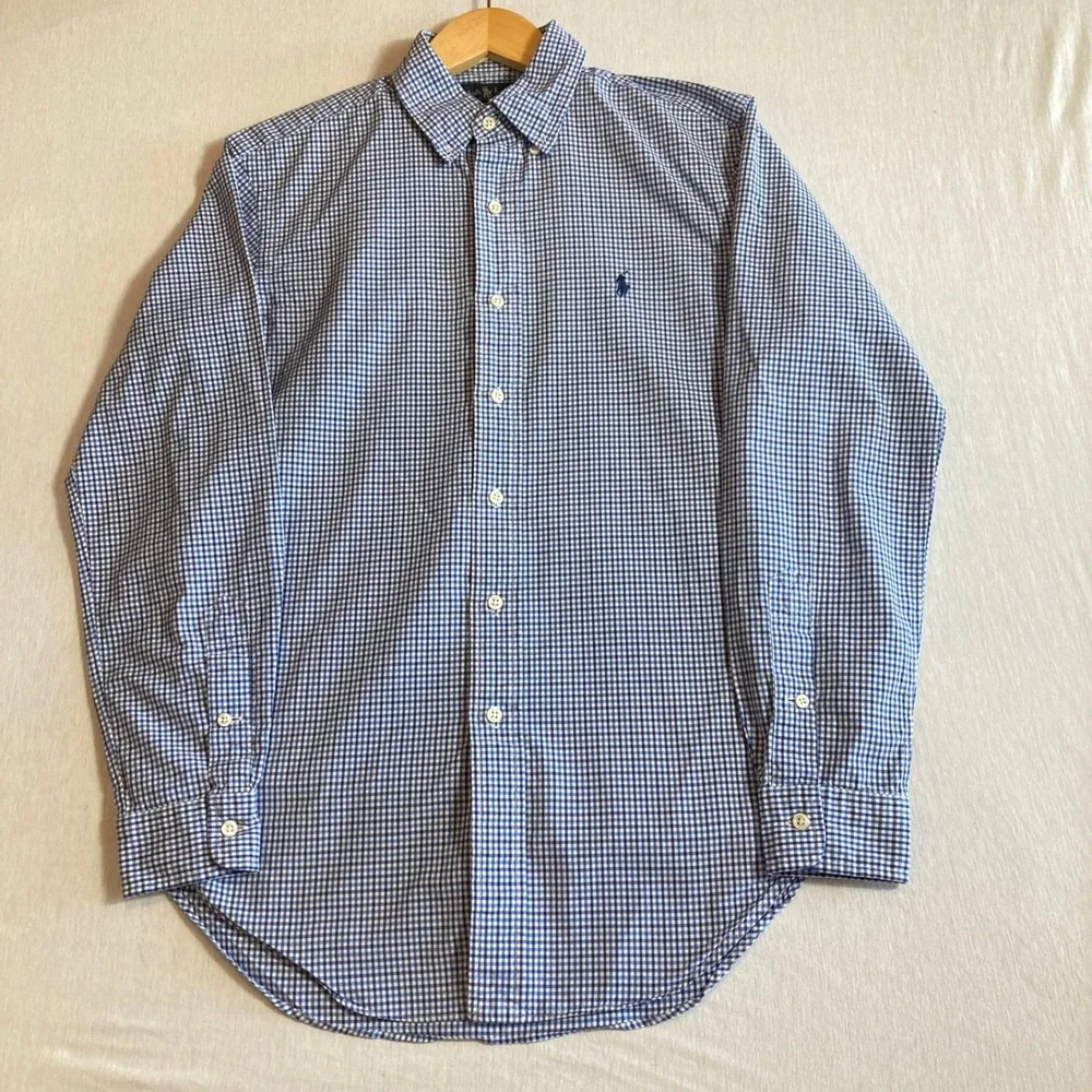 Polo Ralph Lauren Mens S Classic Fit Blue White Gingham Button Down Shirt Preppy